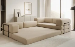 Designer Ecksofa Lazy geschlossen in Bouclé