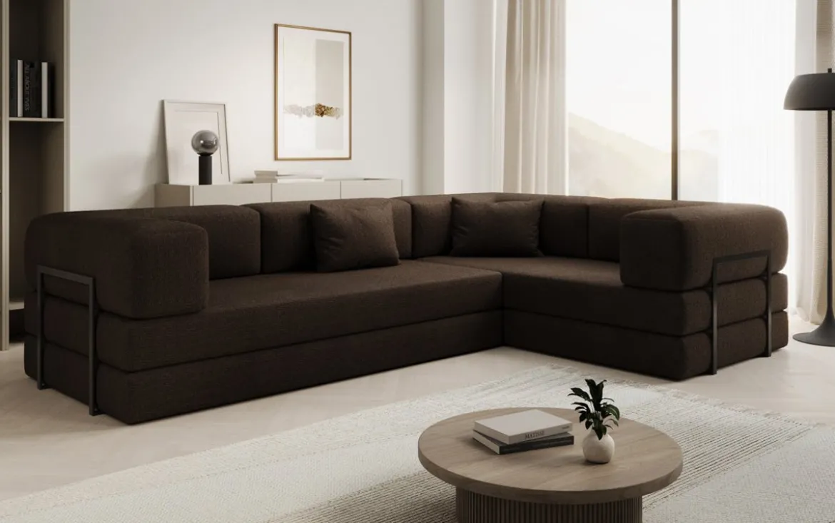 Designer Ecksofa Lazy geschlossen in Bouclé