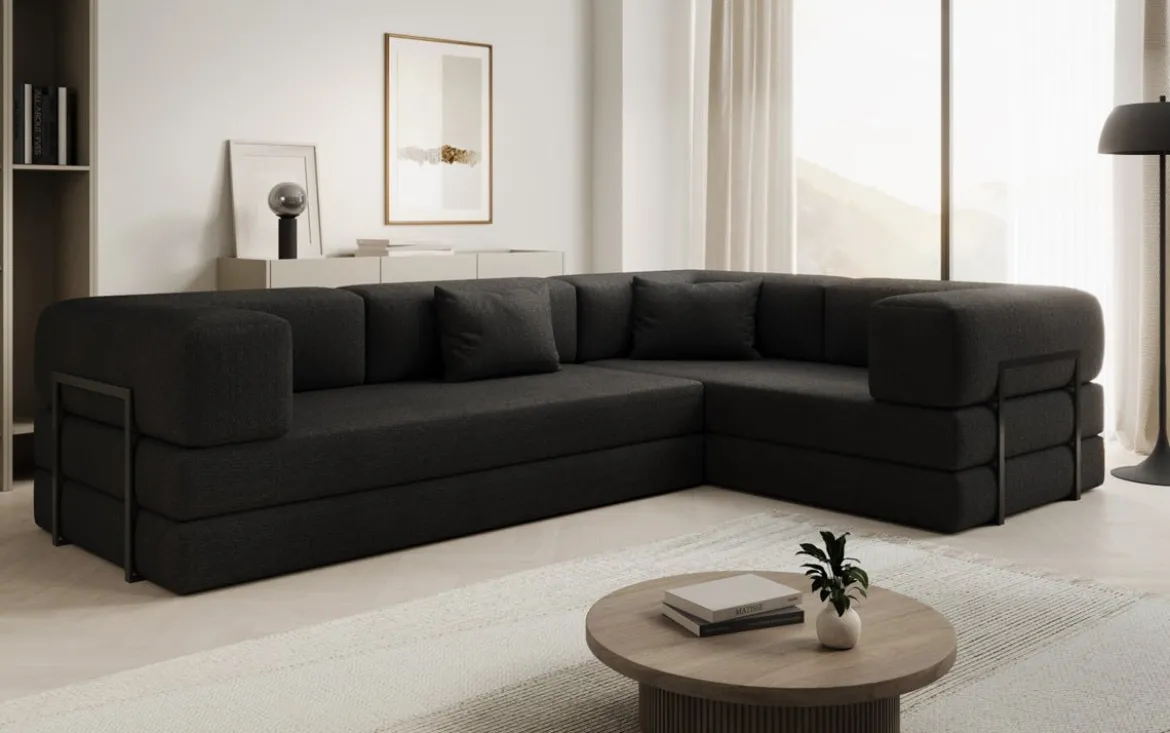 Designer Ecksofa Lazy geschlossen in Bouclé