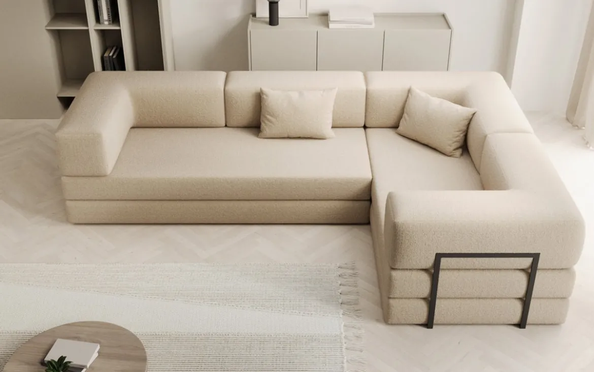 Designer Ecksofa Lazy geschlossen in Bouclé