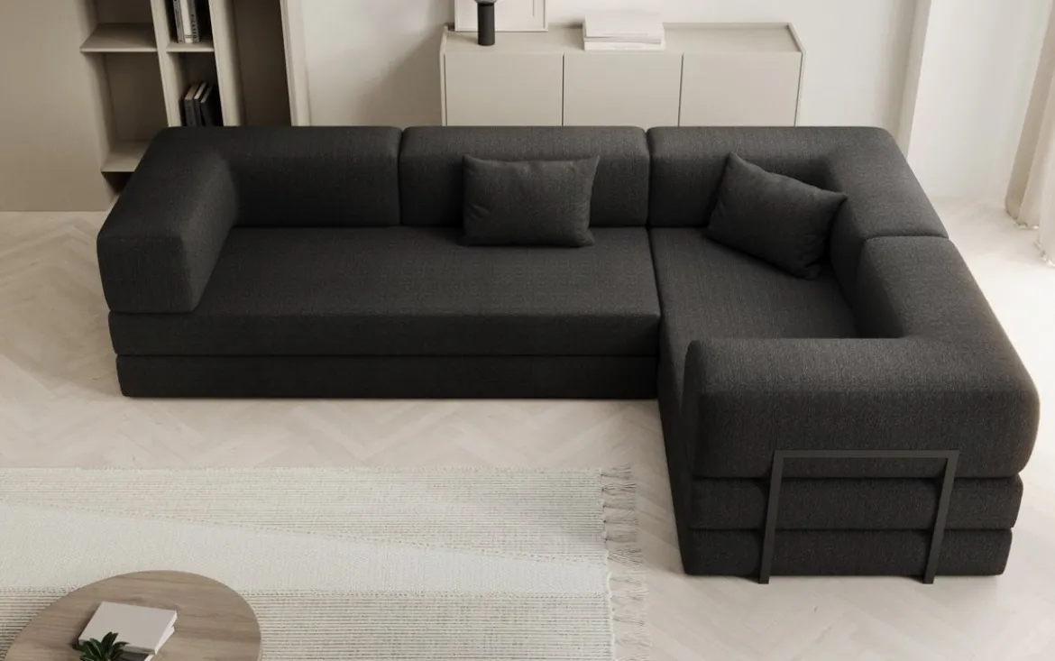 Designer Ecksofa Lazy geschlossen in Bouclé