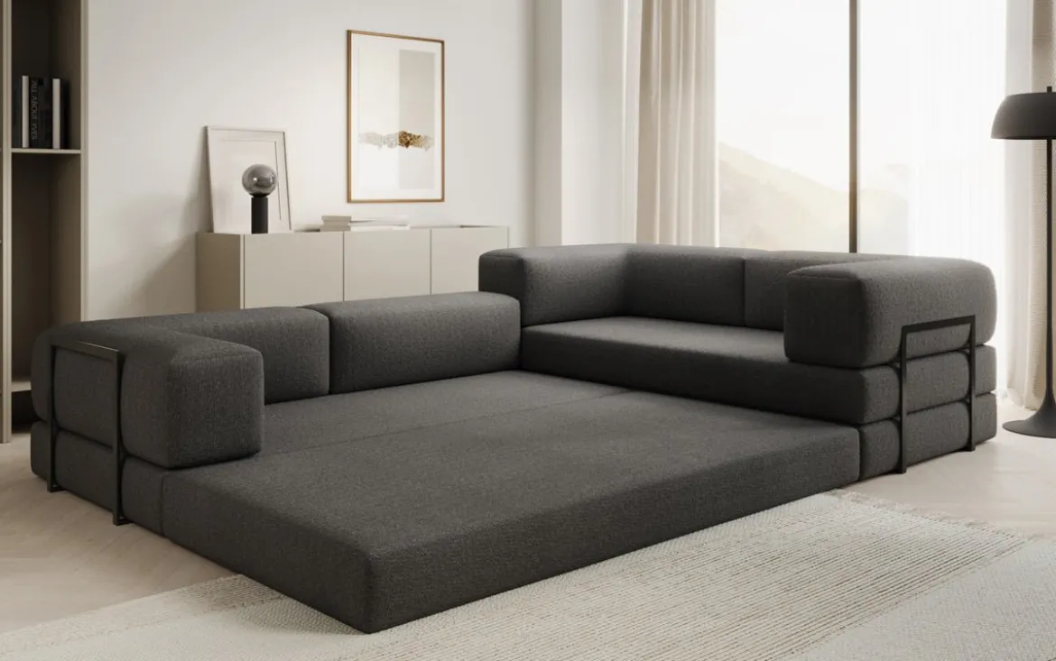 Designer Ecksofa Lazy geschlossen in Bouclé
