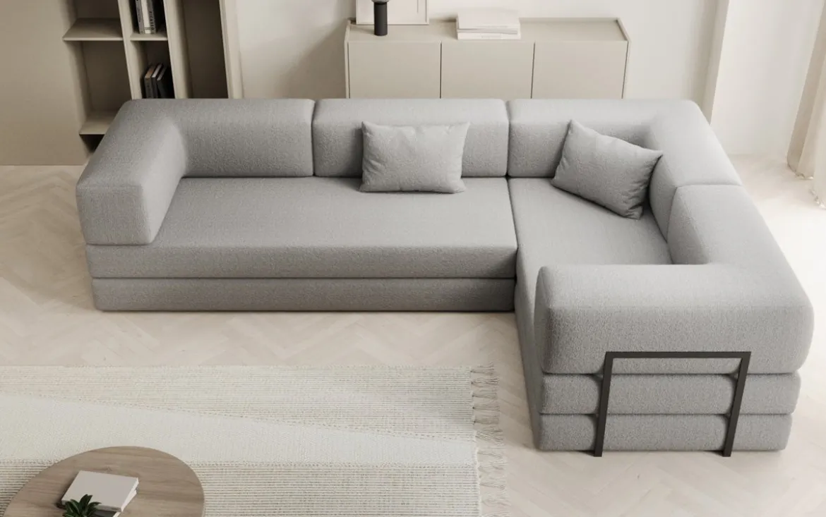 Designer Ecksofa Lazy geschlossen in Bouclé