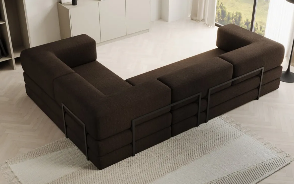 Designer Ecksofa Lazy geschlossen in Bouclé