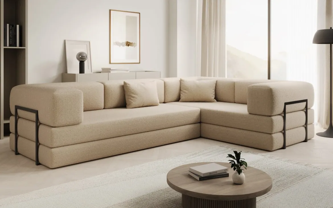Designer Ecksofa Lazy geschlossen in Bouclé