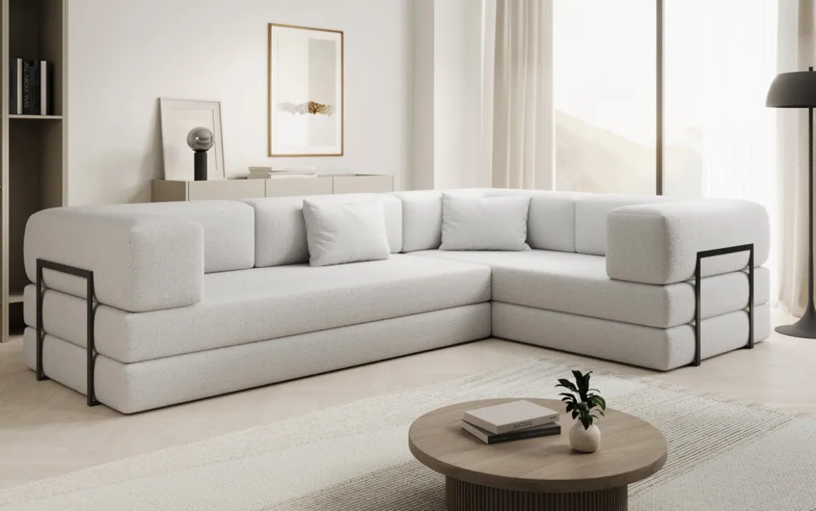 Designer Ecksofa Lazy geschlossen in Bouclé