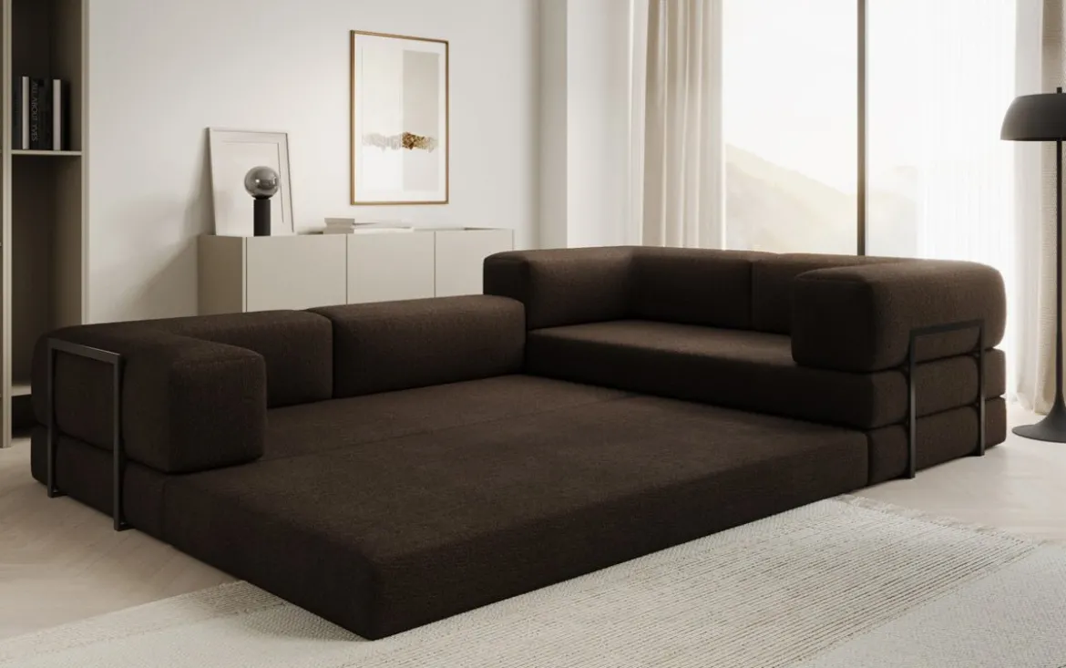 Designer Ecksofa Lazy geschlossen in Bouclé
