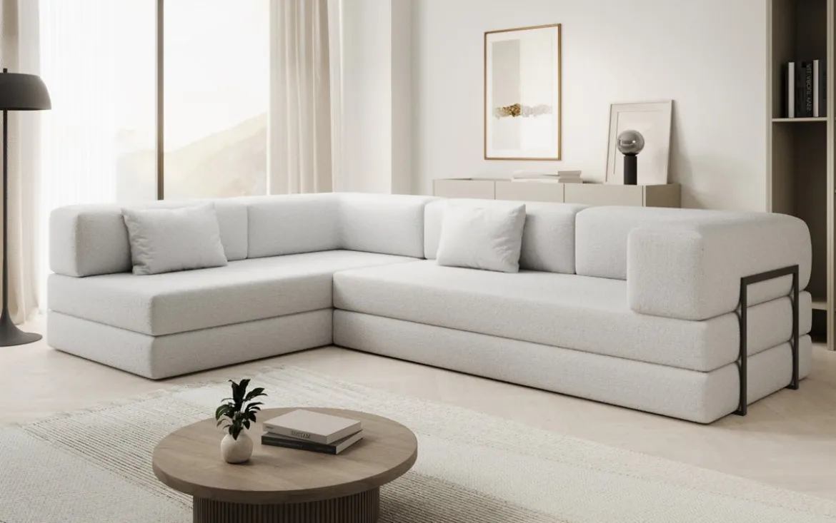 Designer Ecksofa Lazy in Bouclé