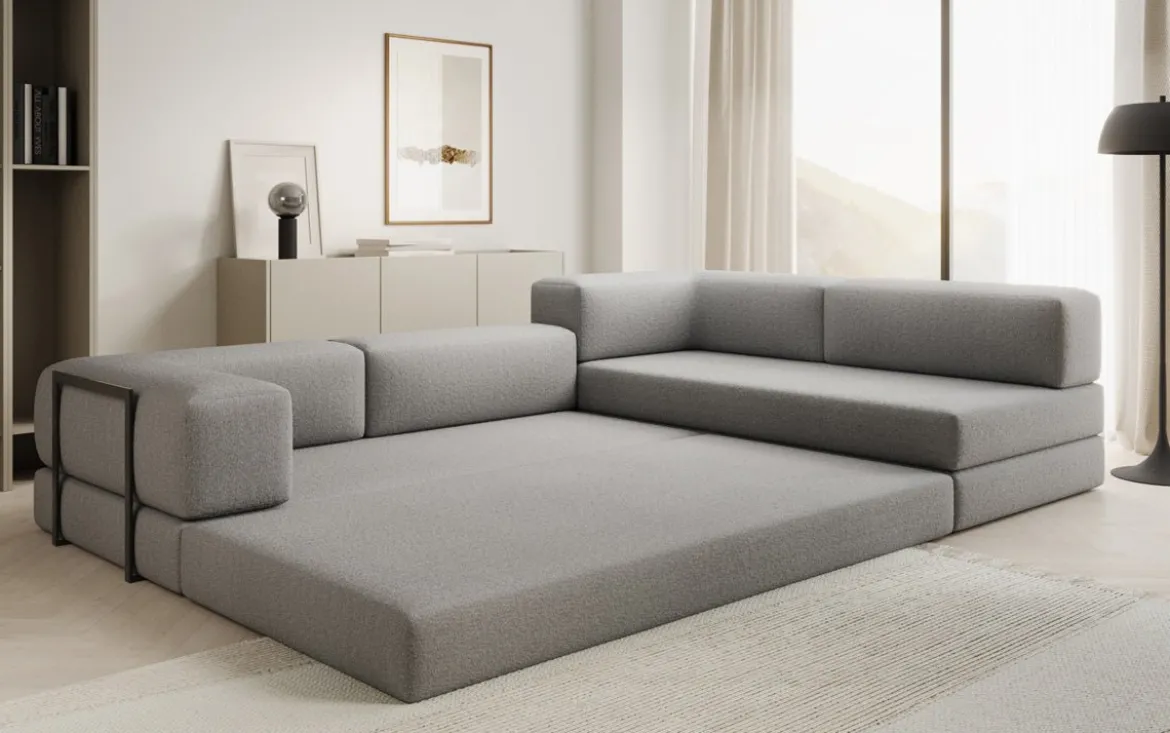 Designer Ecksofa Lazy in Bouclé