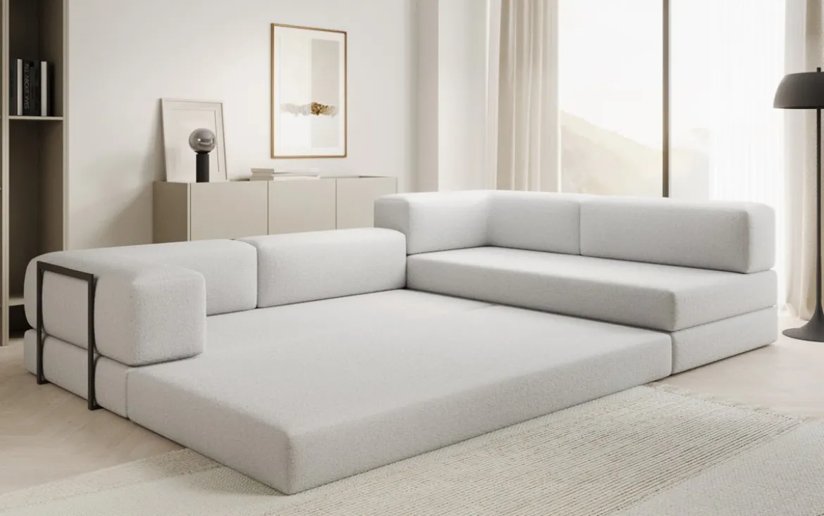 Designer Ecksofa Lazy in Bouclé
