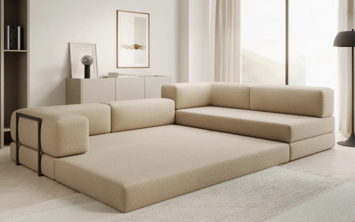 Designer Ecksofa Lazy in Bouclé