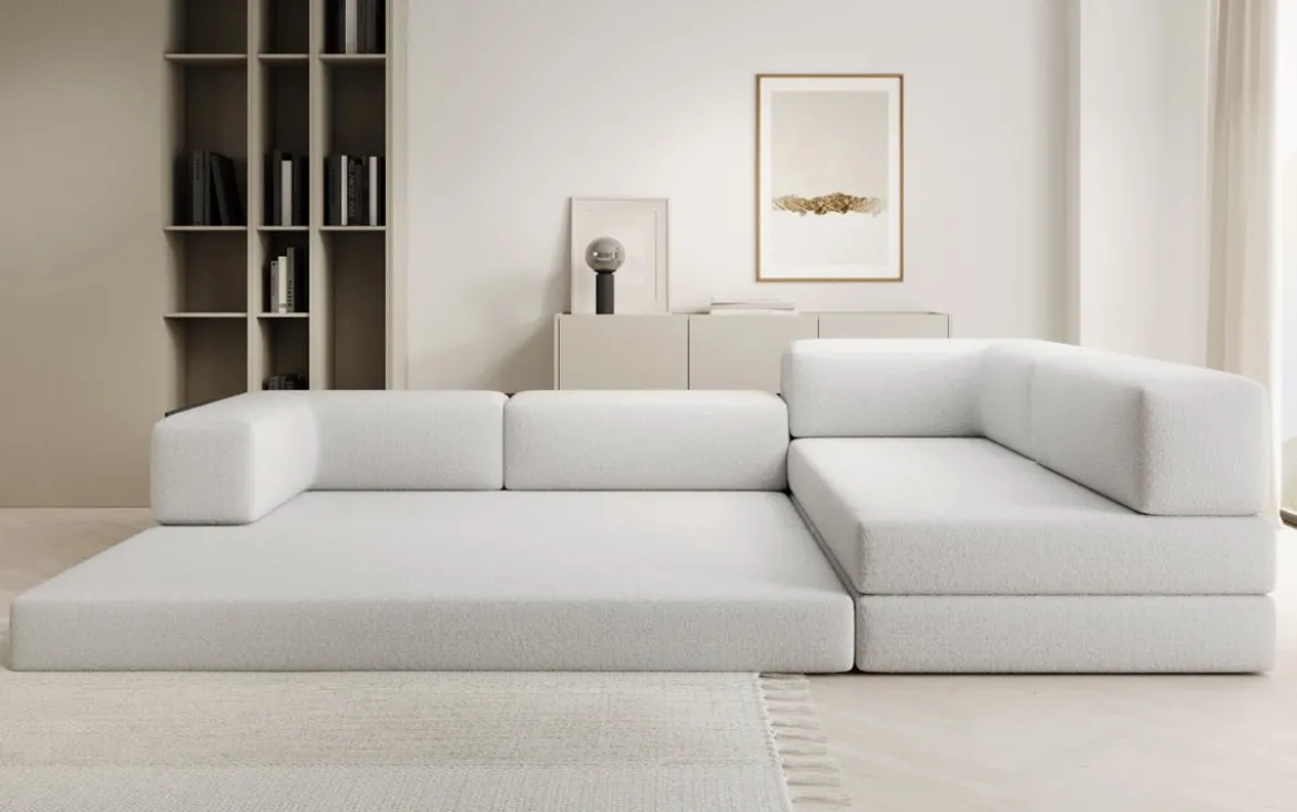 Designer Ecksofa Lazy in Bouclé