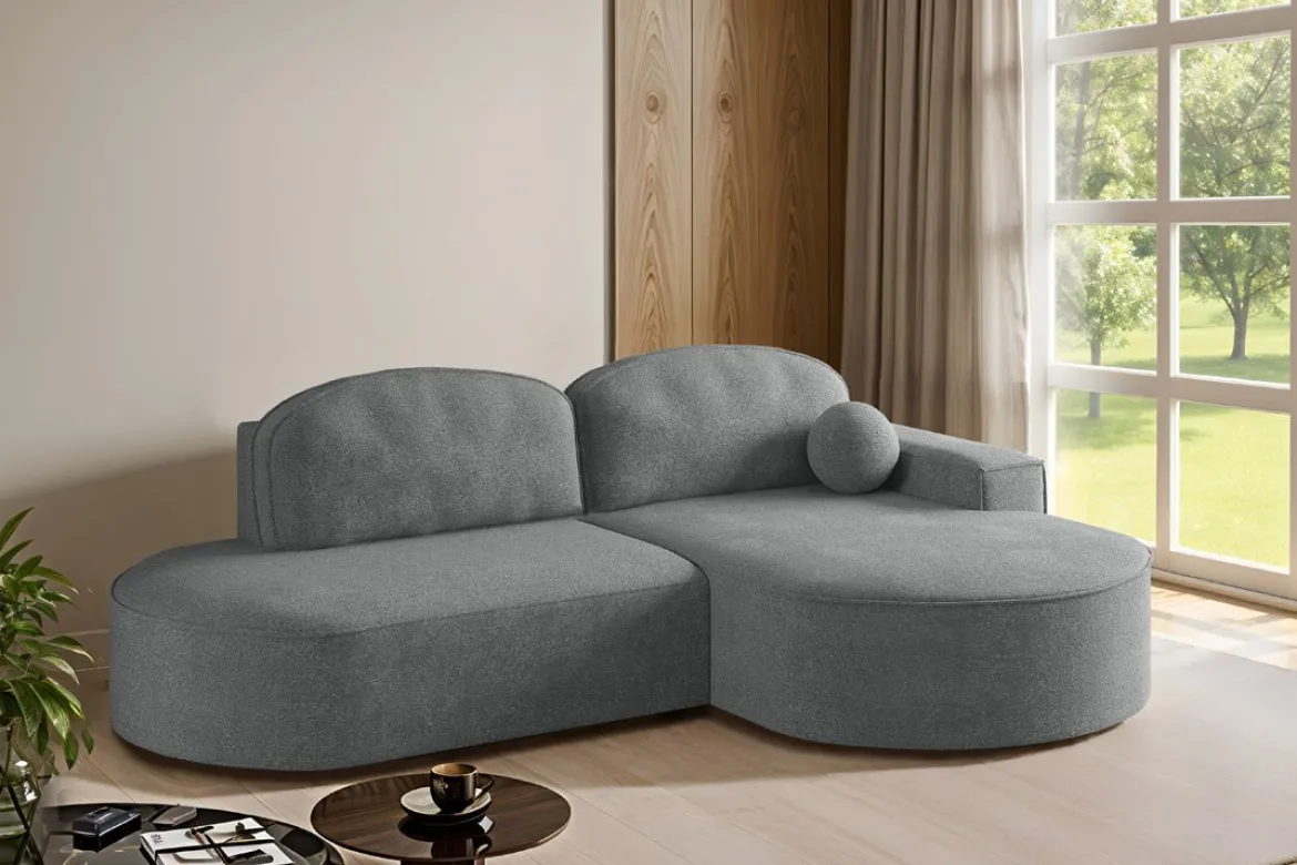 Designer Ecksofa Lenny Bouclé mit Schlaf- und Klappfunktion