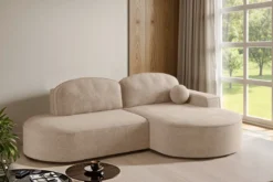 Designer Ecksofa Lenny Bouclé mit Schlaf- und Klappfunktion