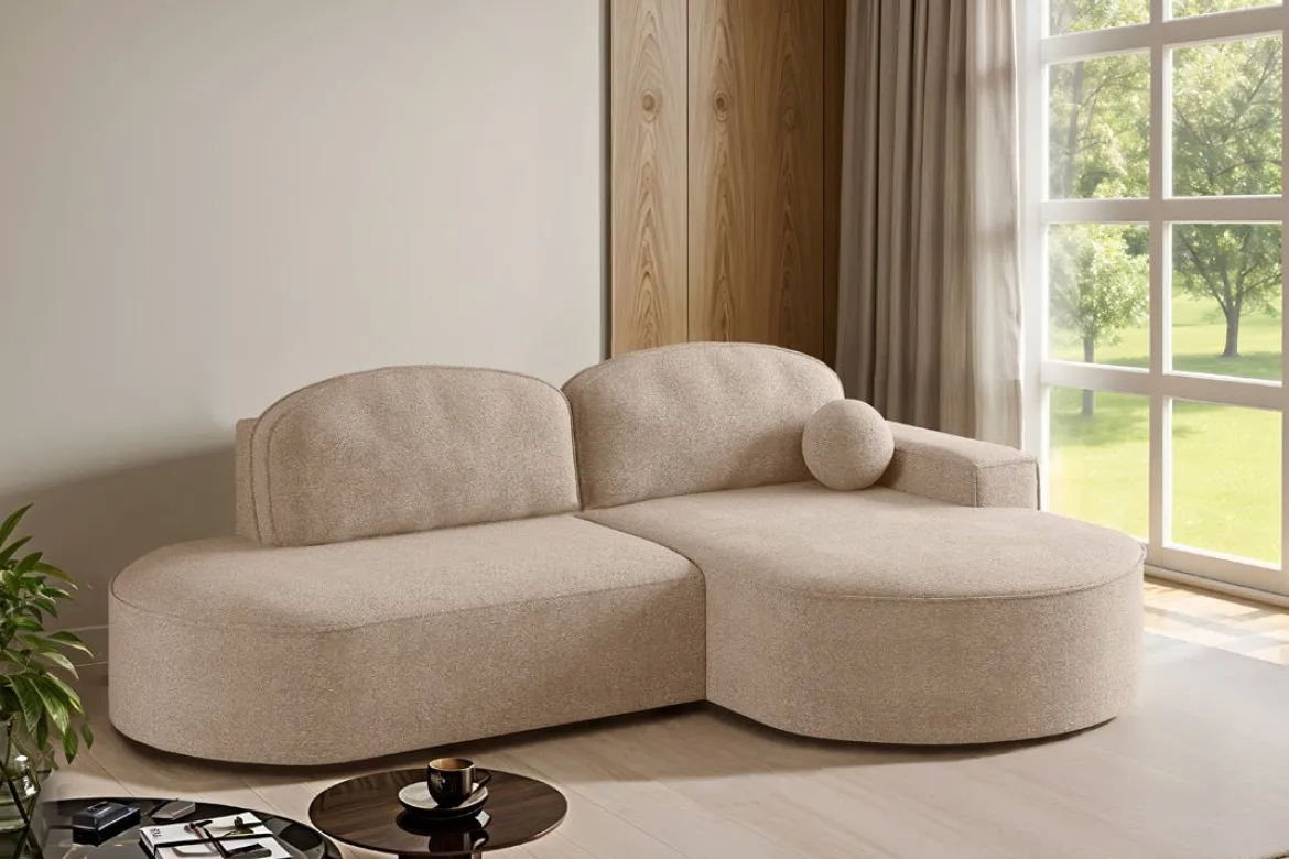 Designer Ecksofa Lenny Bouclé mit Schlaf- und Klappfunktion