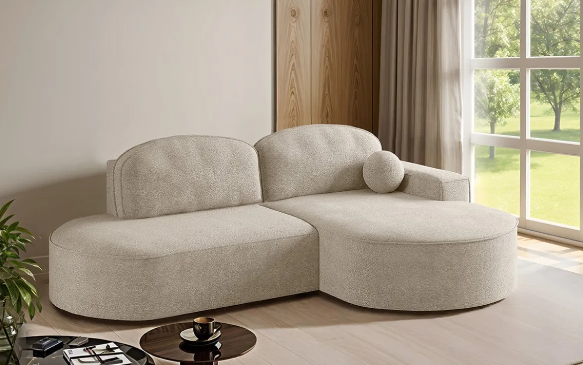 Designer Ecksofa Lenny Bouclé mit Schlaf- und Klappfunktion