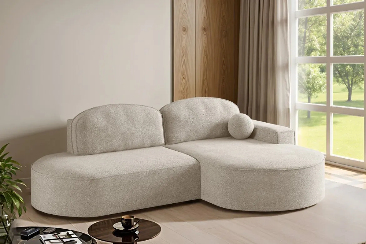 Designer Ecksofa Lenny Bouclé mit Schlaf- und Klappfunktion
