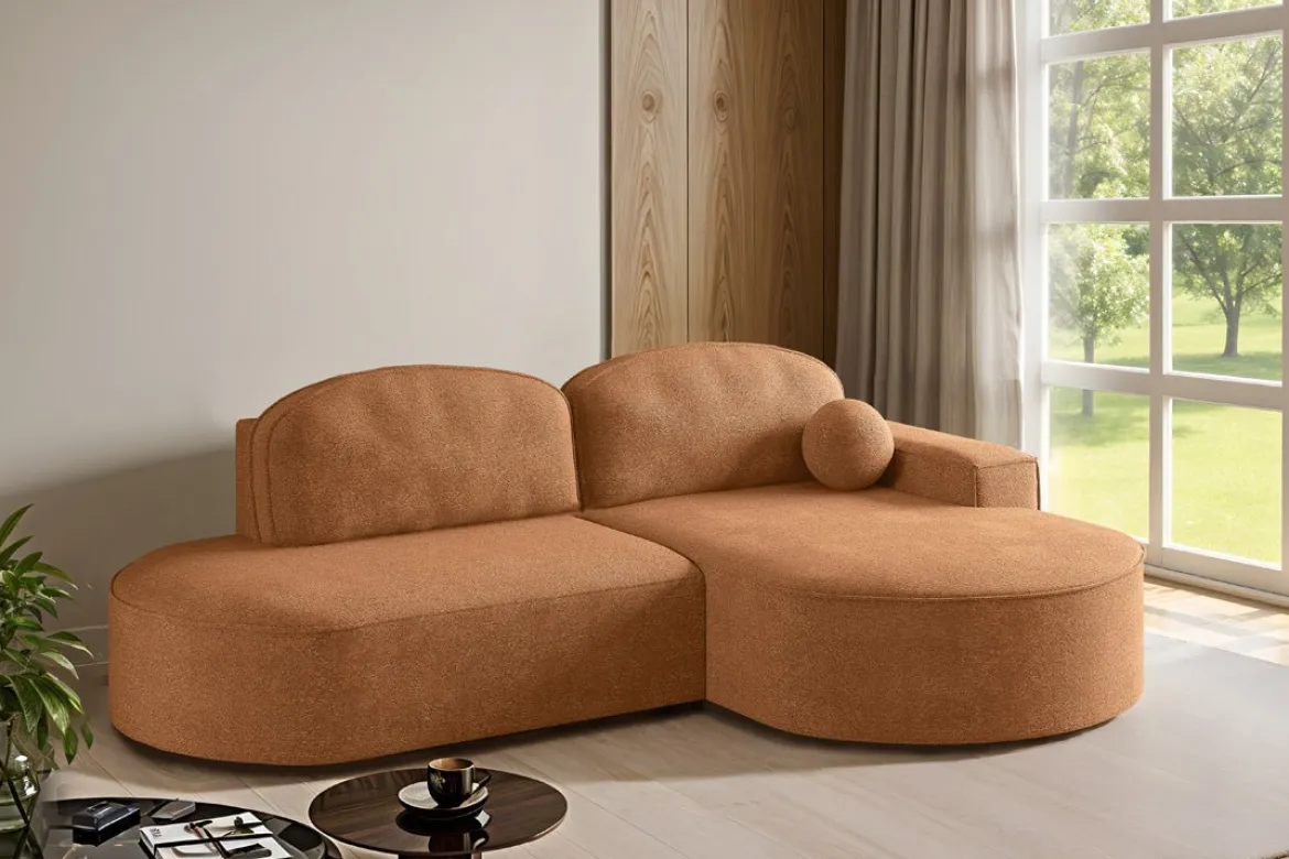 Designer Ecksofa Lenny Bouclé mit Schlaf- und Klappfunktion