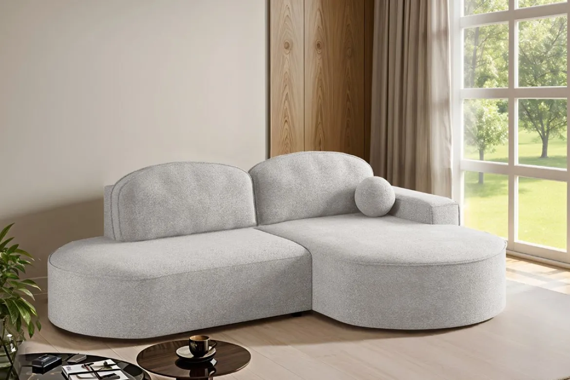 Designer Ecksofa Lenny Bouclé mit Schlaf- und Klappfunktion
