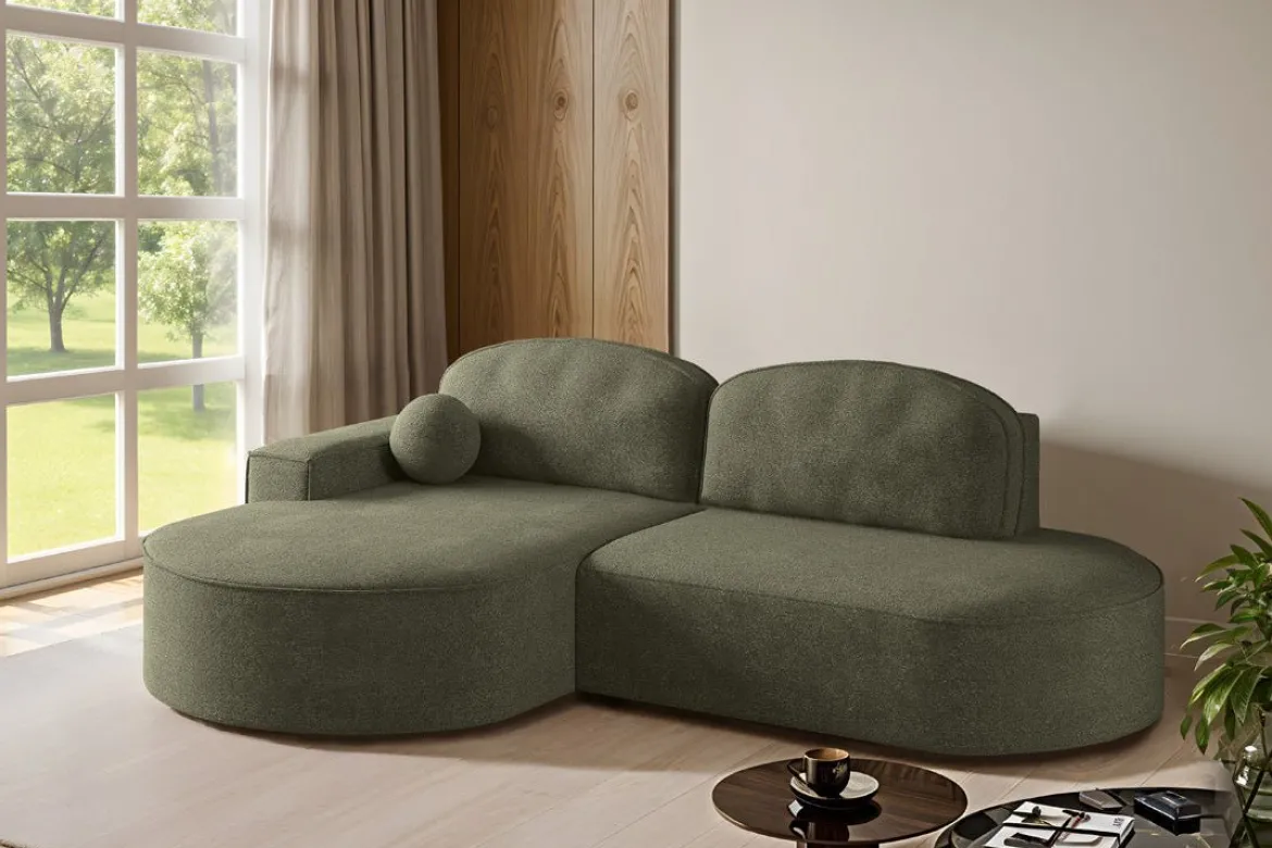 Designer Ecksofa Lenny Bouclé mit Schlaf- und Klappfunktion
