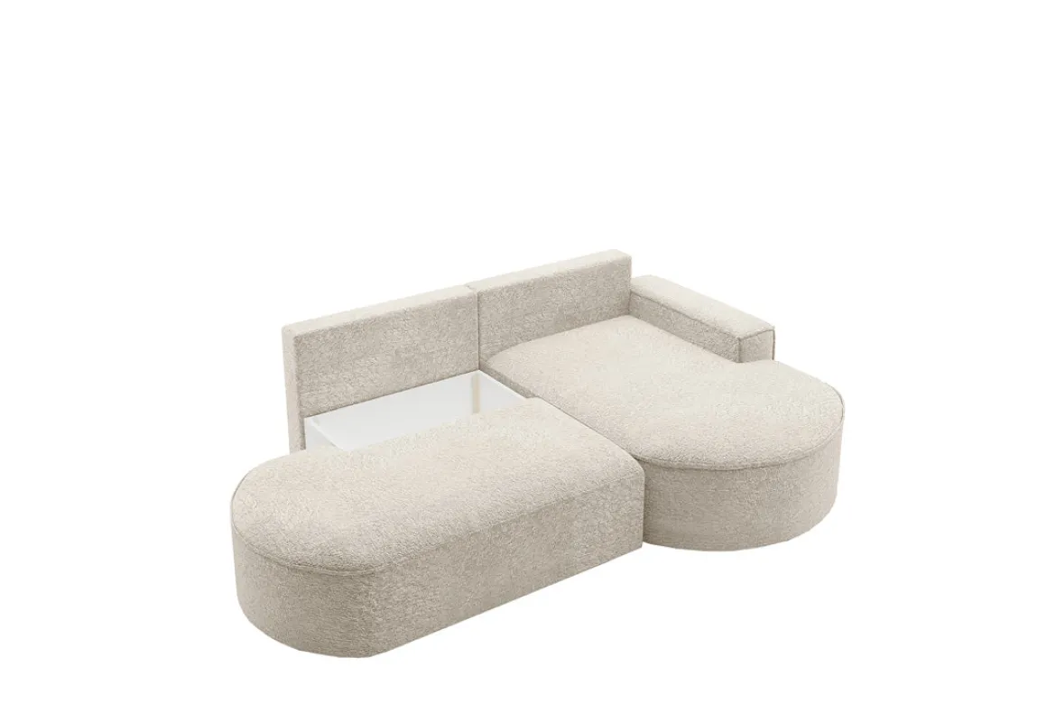 Designer Ecksofa Lenny Bouclé mit Schlaf- und Klappfunktion