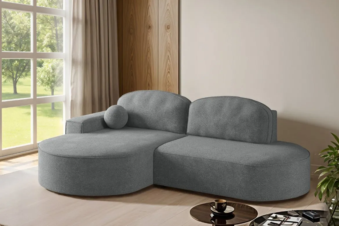 Designer Ecksofa Lenny Bouclé mit Schlaf- und Klappfunktion