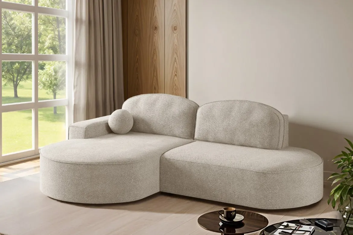 Designer Ecksofa Lenny Bouclé mit Schlaf- und Klappfunktion