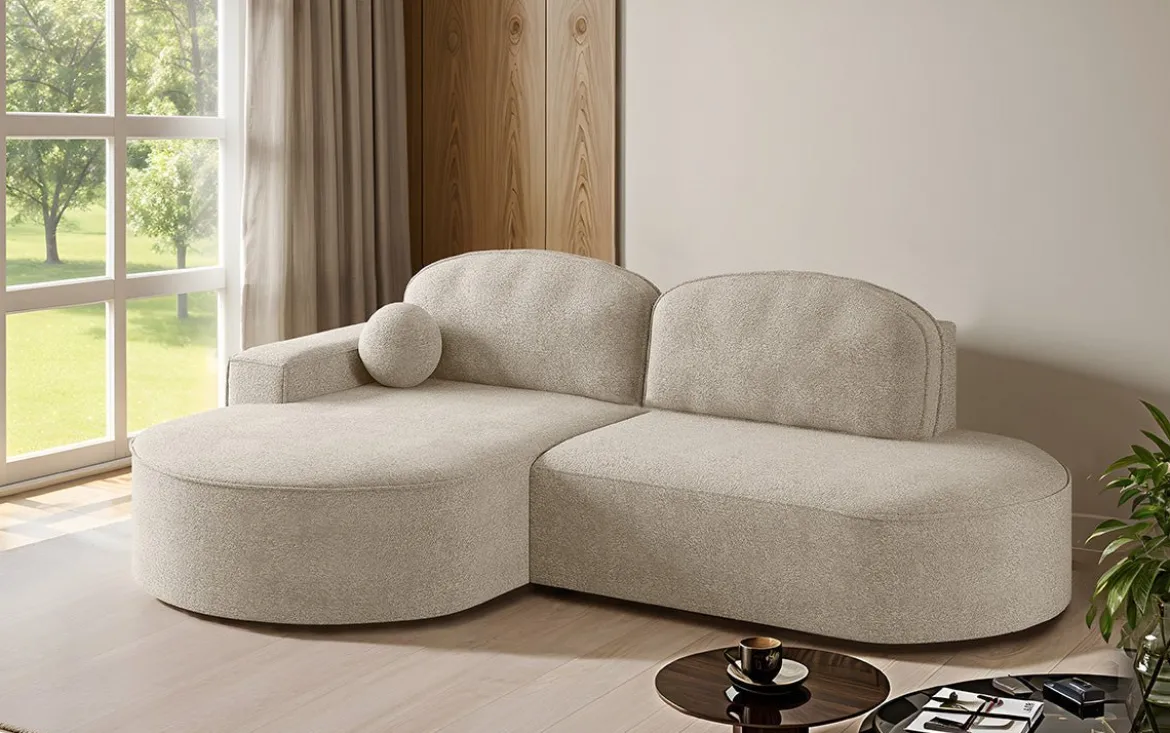 Designer Ecksofa Lenny Bouclé mit Schlaf- und Klappfunktion