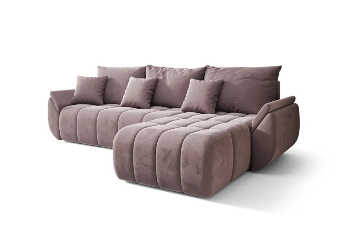 Designer Ecksofa Lenoa mit Schlaf- und Klappfunktion in Samt