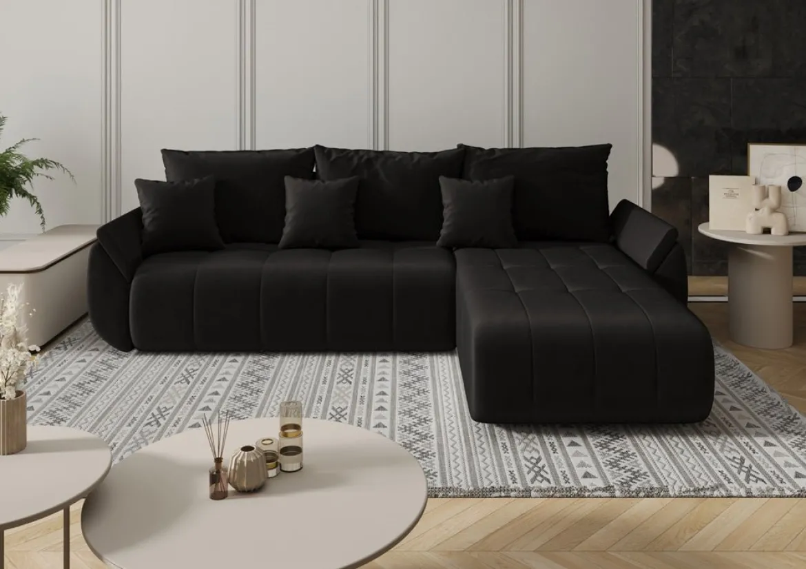 Designer Ecksofa Lenoa mit Schlaf- und Klappfunktion in Samt