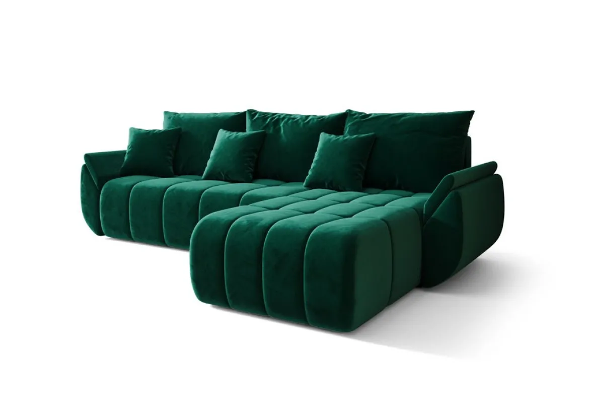 Designer Ecksofa Lenoa mit Schlaf- und Klappfunktion in Samt