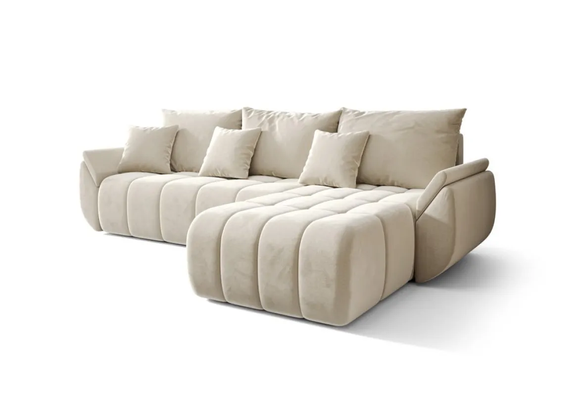 Designer Ecksofa Lenoa mit Schlaf- und Klappfunktion in Samt