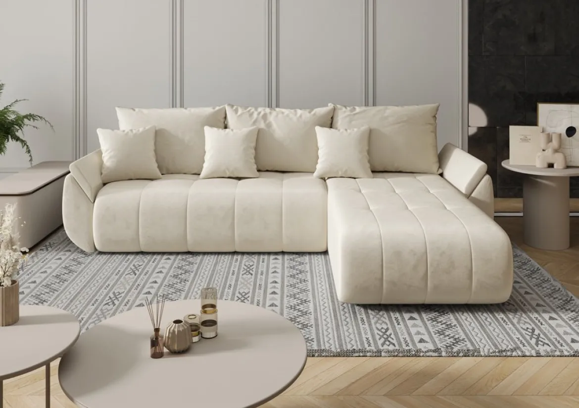 Designer Ecksofa Lenoa mit Schlaf- und Klappfunktion in Samt