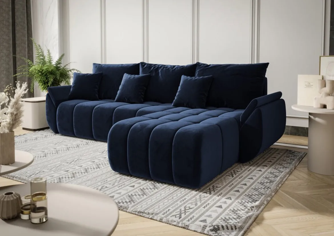 Designer Ecksofa Lenoa mit Schlaf- und Klappfunktion in Samt