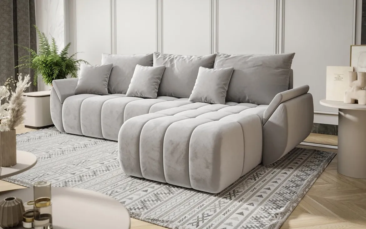 Designer Ecksofa Lenoa mit Schlaf- und Klappfunktion in Samt
