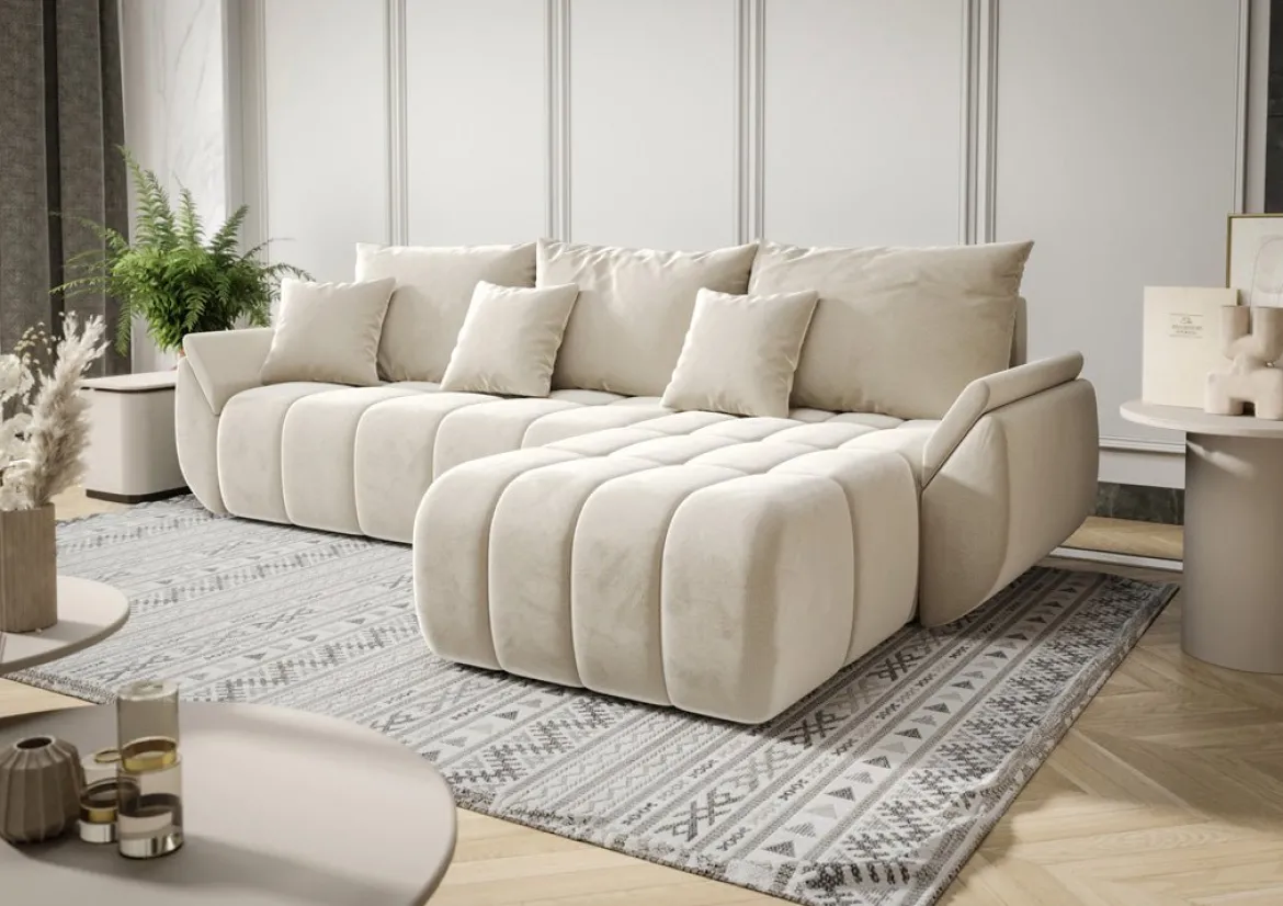 Designer Ecksofa Lenoa mit Schlaf- und Klappfunktion in Samt