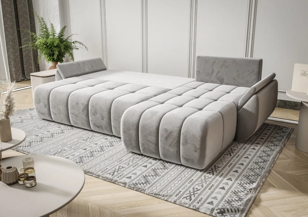 Designer Ecksofa Lenoa mit Schlaf- und Klappfunktion in Samt