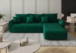 Designer Ecksofa Lenoa mit Schlaf- und Klappfunktion in Samt