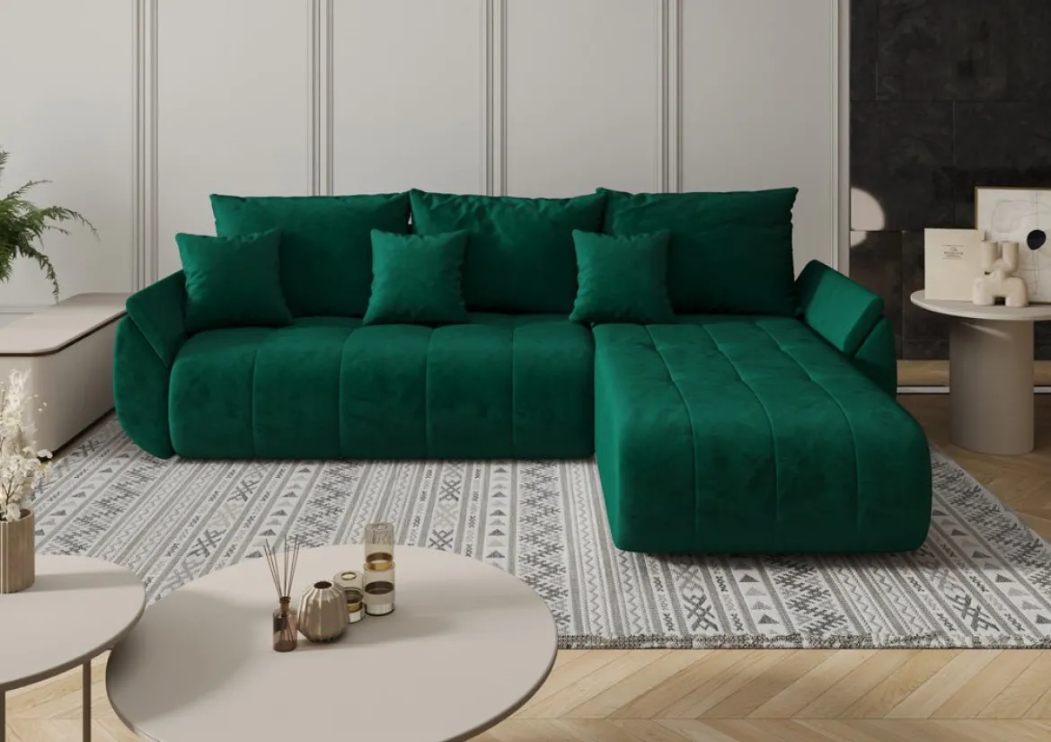 Designer Ecksofa Lenoa mit Schlaf- und Klappfunktion in Samt