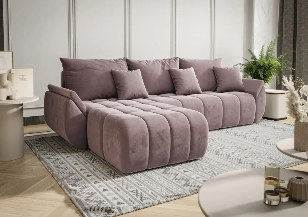 Designer Ecksofa Lenoa mit Schlaf- und Klappfunktion in Samt