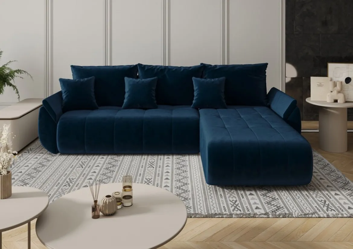 Designer Ecksofa Lenoa mit Schlaf- und Klappfunktion in Samt