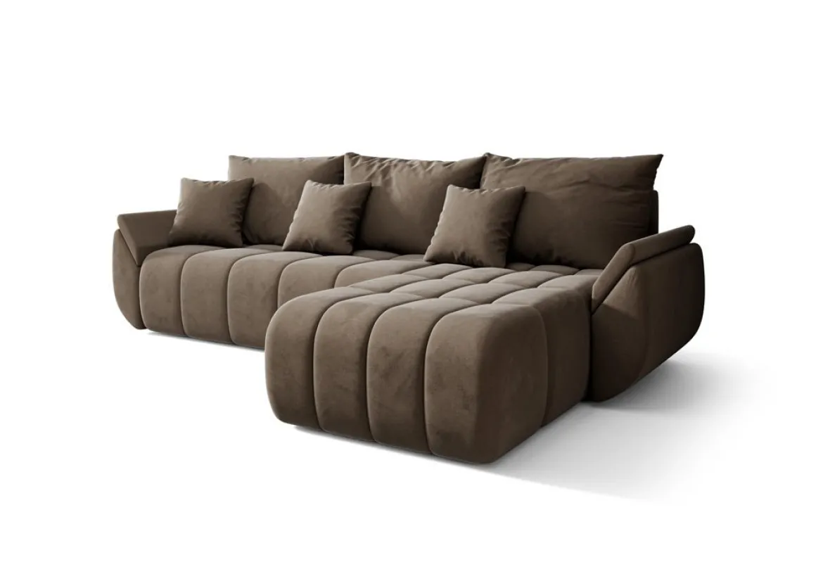 Designer Ecksofa Lenoa mit Schlaf- und Klappfunktion in Samt