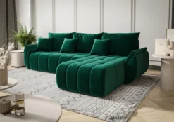 Designer Ecksofa Lenoa mit Schlaf- und Klappfunktion in Samt