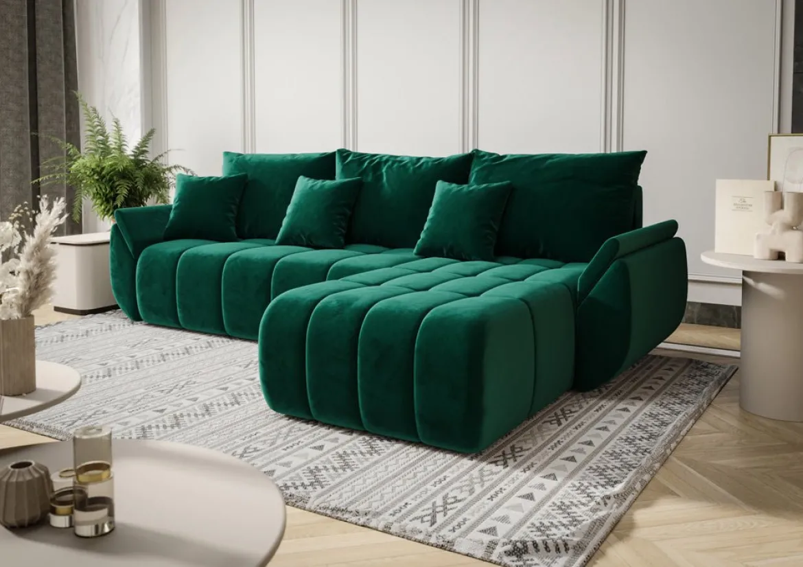 Designer Ecksofa Lenoa mit Schlaf- und Klappfunktion in Samt