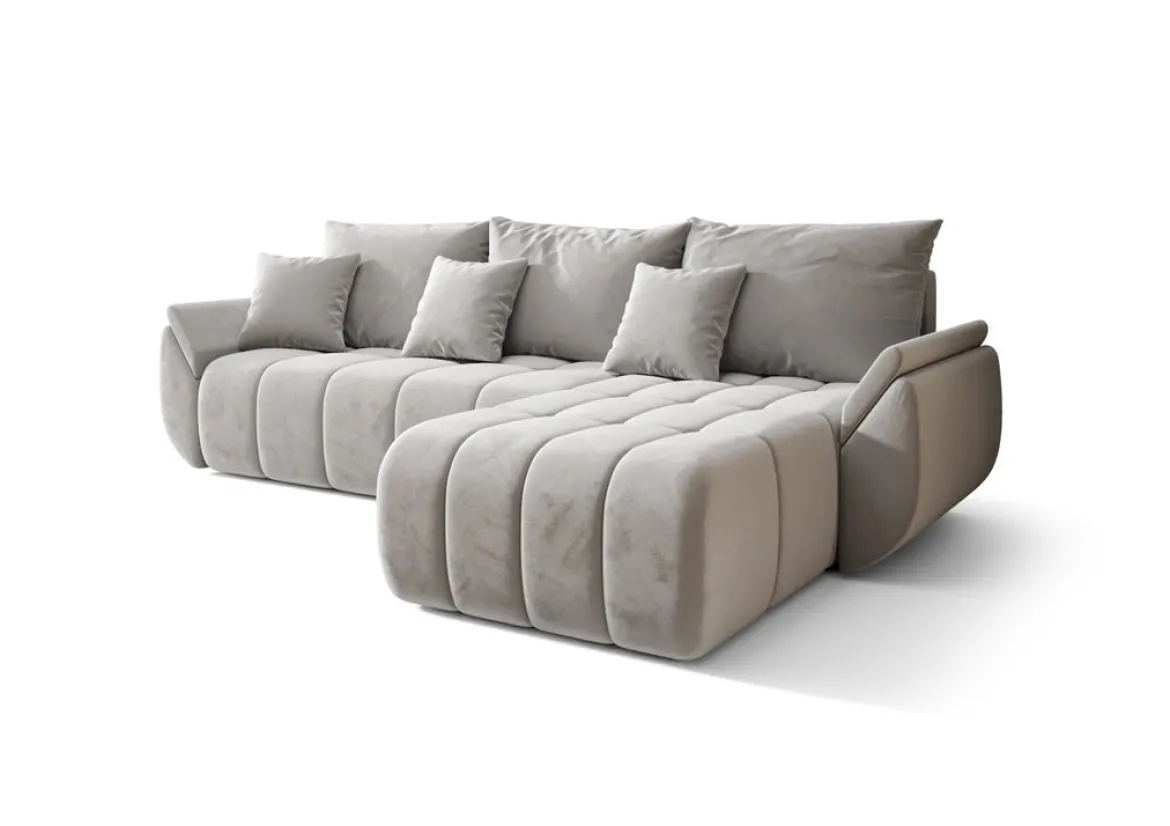 Designer Ecksofa Lenoa mit Schlaf- und Klappfunktion in Samt
