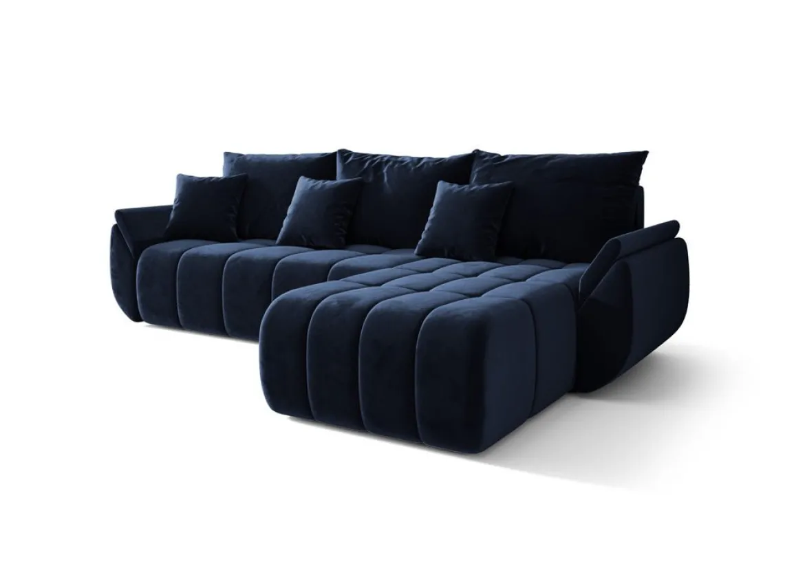 Designer Ecksofa Lenoa mit Schlaf- und Klappfunktion in Samt