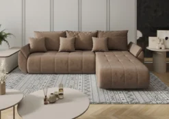 Designer Ecksofa Lenoa mit Schlaf- und Klappfunktion in Samt