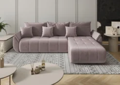 Designer Ecksofa Lenoa mit Schlaf- und Klappfunktion in Samt