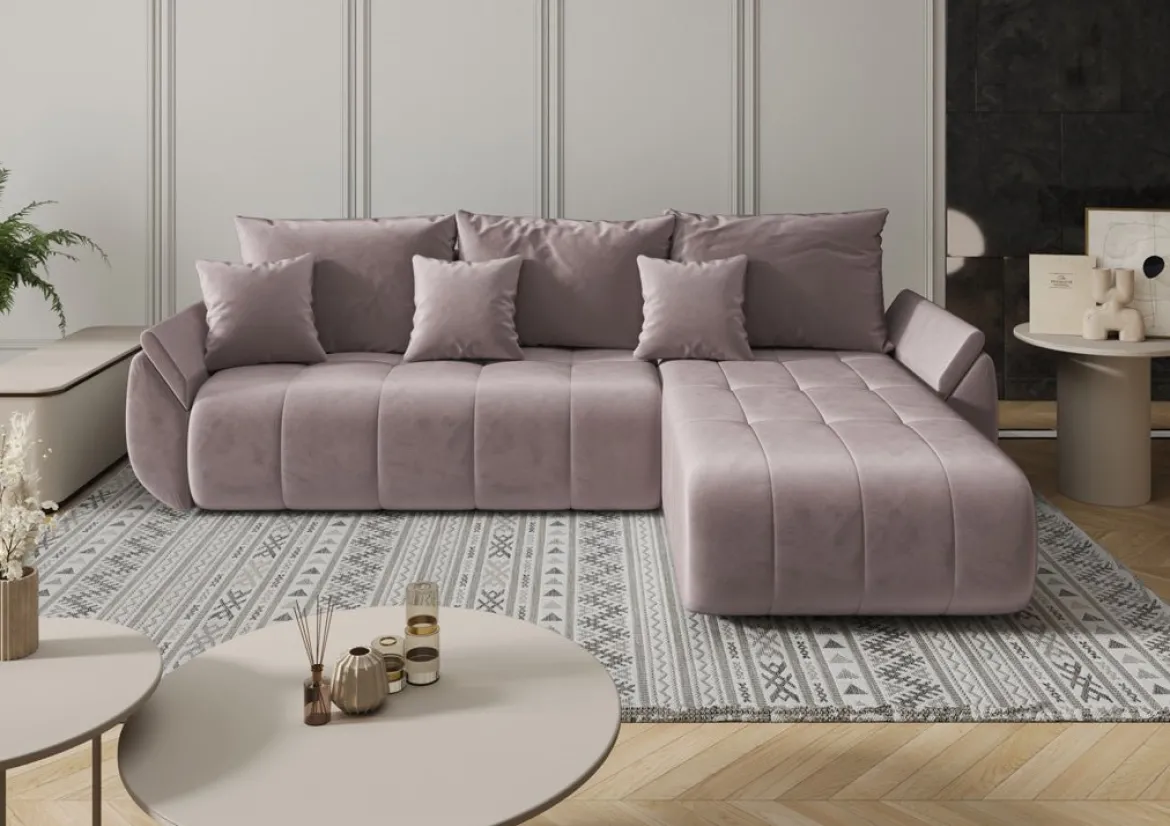 Designer Ecksofa Lenoa mit Schlaf- und Klappfunktion in Samt