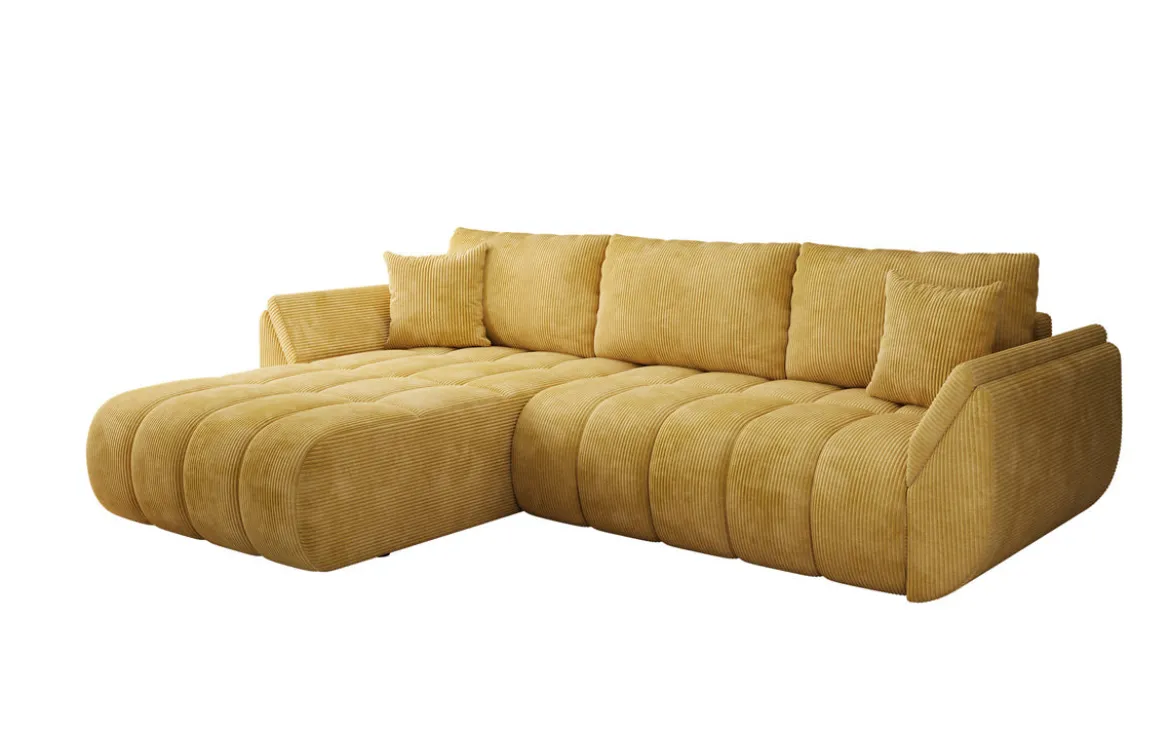 Designer Ecksofa Lenoa mit Schlaffunktion und Stauraum in Cord